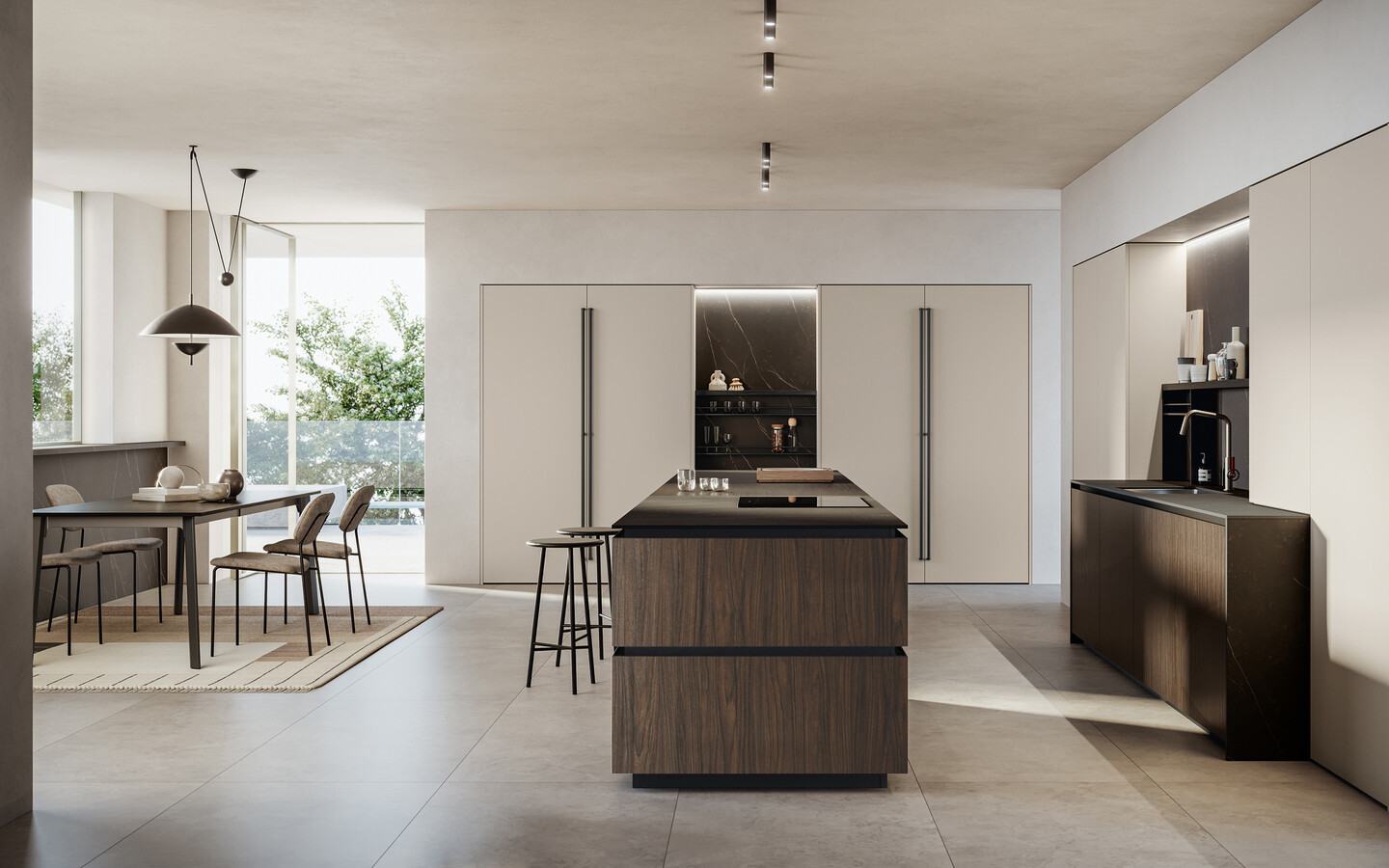 Cocina y salón a juego con muebles a medida Arredo3 en un espacio abierto